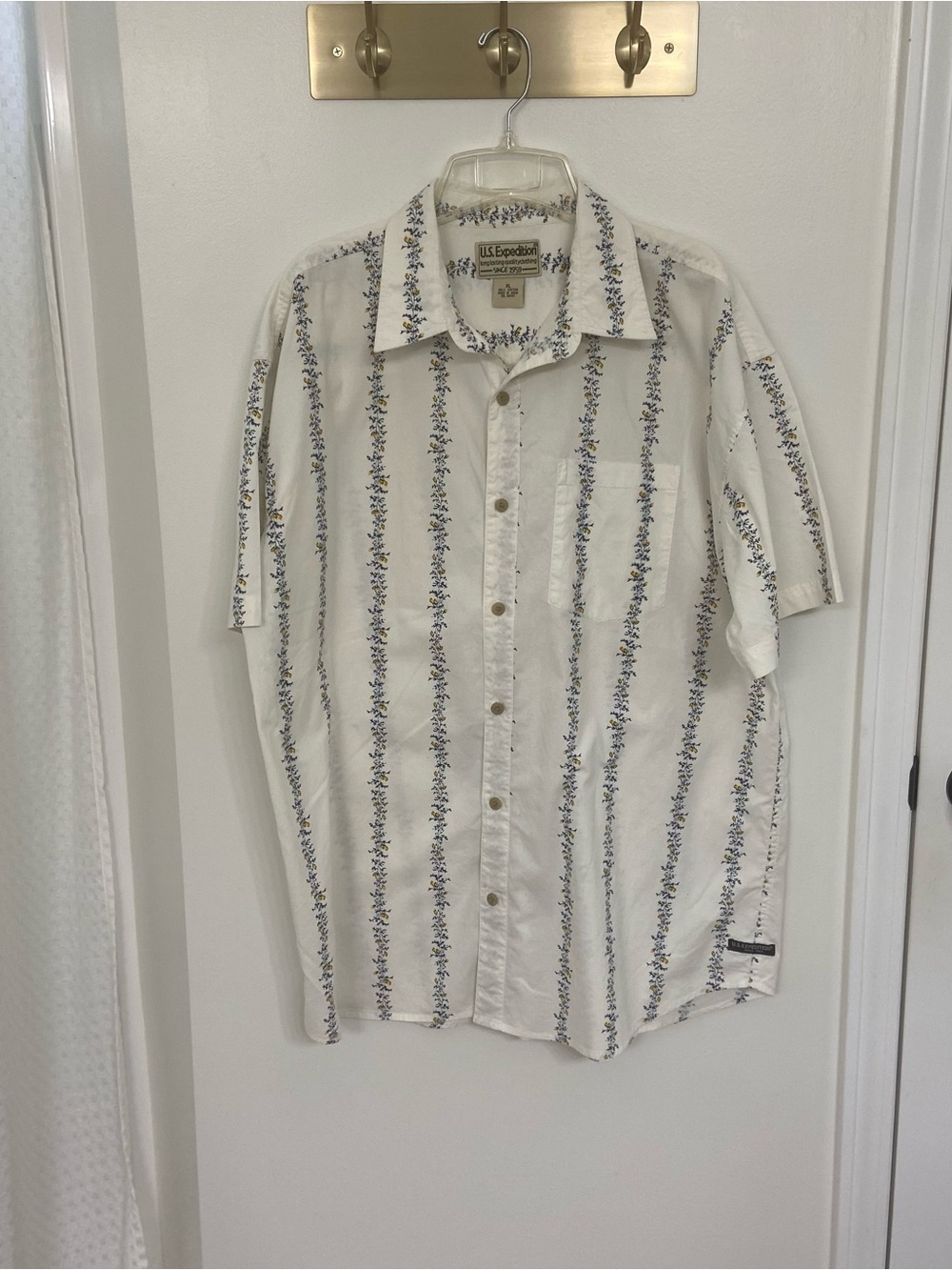 U.S. Expedition XL 100% Cotton Floral Stripe Short Sleeve Shirt Cottagecore Folk